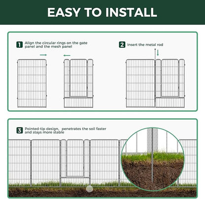 FXW Garden Fence Outdoor for The Yard – 45in(H) x 36.4ft(L) Heavy Duty Metal Animal Barrier for Dog and Rabbit, Decorative Dog Fence, 16 Panels, Silver