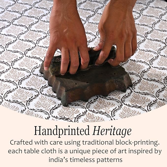 CPC Sandstone Regal Tablecloth 100% Cotton 70x108 Inch Indian Block Print Rectangle Table Cover, Table Cloth for Gifting in Weddings, Halloween, Fall, Christmas, Thanksgiving
