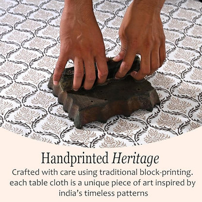 CPC Sandstone Regal Tablecloth 100% Cotton 70x108 Inch Indian Block Print Rectangle Table Cover, Table Cloth for Gifting in Weddings, Halloween, Fall, Christmas, Thanksgiving