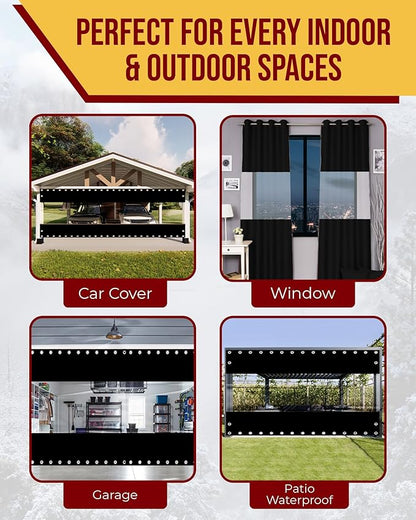 FoundGo 8'Hx7'W Vinyl Curtains for Patio, 19oz Outdoor Clear Patio Enclosure, Heavy Duty Waterproof Tarp With Grommets for Pergola, Porch, Gazebos, Balcony, -4 Cold Resistant