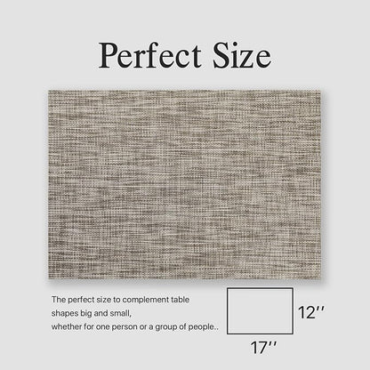 Placemats Set of 4 - Easy Clean Woven Vinyl Placemats for Dining Table, Indoor/Outdoor Place Mats, Washable PVC Table Mats（Cappuccino）