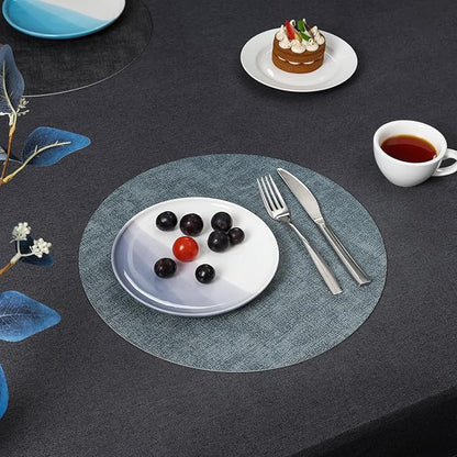 Myir JUN Round Placemats Dual Sided, Faux Leather Place Mats Set of 4 Indoor Placemats for Dining Table Outdoor Placemats Non-Slip Washable Table Mats (Set of 8, Gray Light Blue)