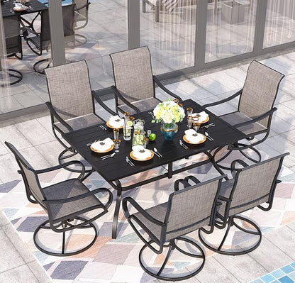 Sophia & William Outdoor Dining Set Patio Dining Set for 6 Outdoor Table and Chairs 7 Pieces Outdoor Patio Set with Swivel Patio Chairs 60"x 38" Metal Table for Garden Pool All Weather Brown