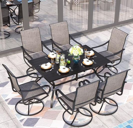 Sophia & William Outdoor Dining Set Patio Dining Set for 6 Outdoor Table and Chairs 7 Pieces Outdoor Patio Set with Swivel Patio Chairs 60"x 38" Metal Table for Garden Pool All Weather Brown