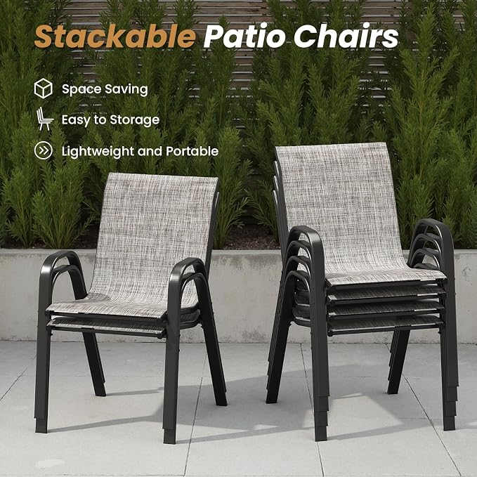 Stackable Outdoor Dining Chairs Set of 2, Textilene Patio Chairs - Image 4