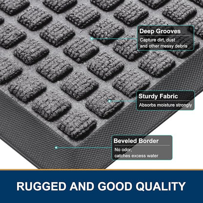 Smiry Front Door Mat Outside Entrance, Heavy Duty Natural Rubber Doormat, Non Slip, Trap Dirt and Moisture, Easy Clean, Low Profile Welcome Floor Mats for Indoor Outdoor Entry, 71x23 Inch, Mix Grey