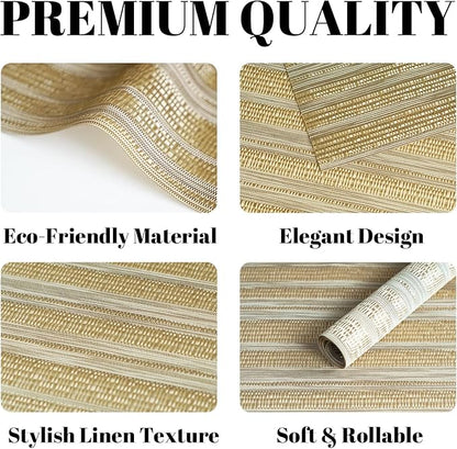 Placemats Set of 12 Vinyl/Plastic Woven Place Mats for Kitchen Table Indoor/Outdoor Washable Placemat Wipeable Dining Table Mats (Aurora Gold,12)