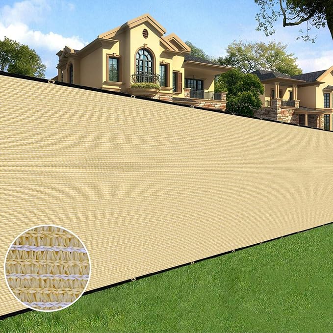 Sunnyglade 5 feet x 100 feet Privacy Screen Fence Heavy Duty Fencing Mesh Shade Net Cover for Wall Garden Yard Backyard (Sand, 5 ft X 100 ft)