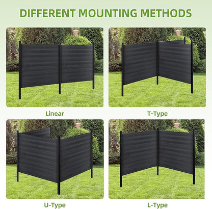 Mondaria Fence Privacy Screen with 8ft In-ground Posts, 6ft(H) x 6ft(W) Wood Plastic Composite Fence Panels Weather-Resistant Outdoor Fence for Backyard/Garden (Black, 2 Posts)