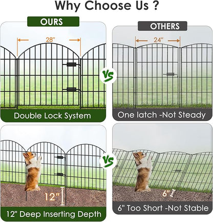 Metal Garden Fence with Gate 28in (H) x 37.3ft (L), 1 Gate + 15 Panels Dog Fences Border Fence Animal Barrier, No Dig Garden Fencing for Yard Backyard Landscape, ECG2816G Black