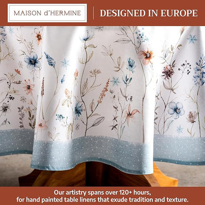 Maison d' Hermine Table Cloth Round Table 100% Cotton 69 Inches Fall Tablecloth Reusable Everyday Use for Thanksgiving Christmas Decorations Dining Farmhouse Party (Ice Florals)