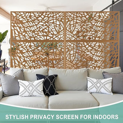 Metal Privacy Screen for Outdoor & Indoor Use, Free Standing Privacy Screen for Patio Garden Pool, 72" H x 47" W Decoative Privacy Panels, Weather Resistant, Easy Assembly (Brown Net)