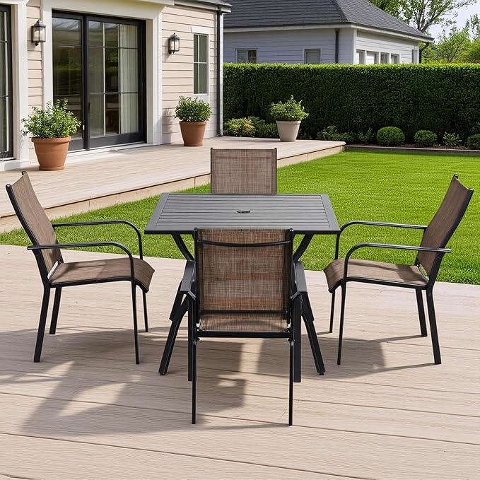 Patio Chairs Set of 4, Stackable Outdoor Dining Chairs, All Weather Breathable - Image 2