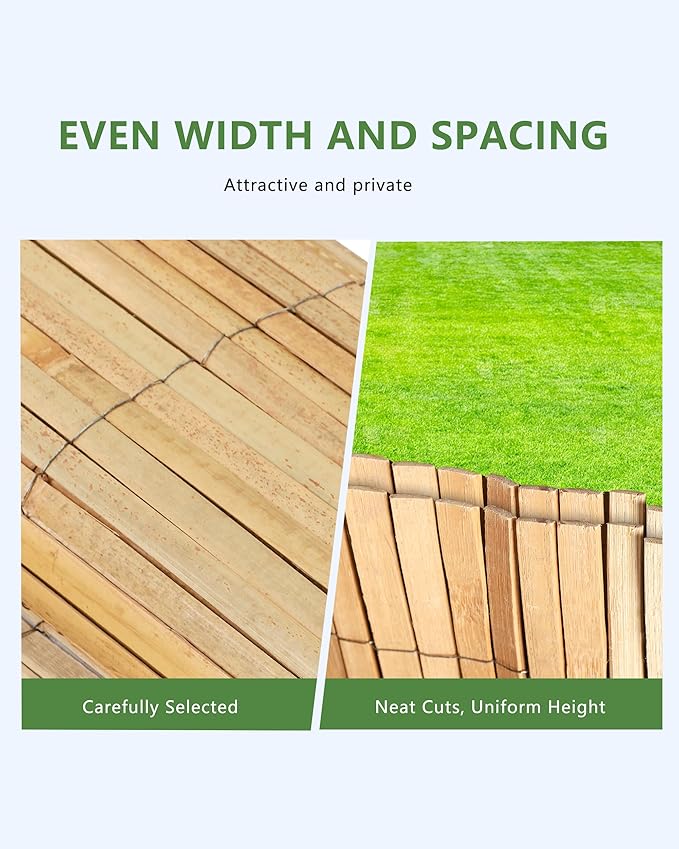 Bamboo Privacy Fence Roll 6ft x 13ft, Natural Bamboo Slat Screening Panels for Outdoor Garden, Yard, Patio, Balcony Privacy Screen