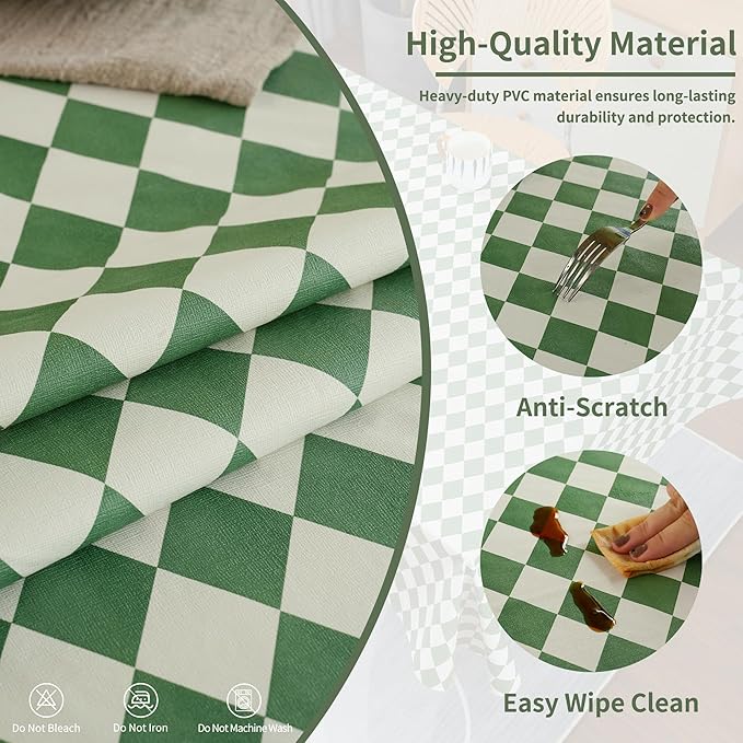 Rectangle Table Cloth,100% Waterproof Tablecloth Oil Proof Spill Proof Vinyl Table Cloth, Wipe Clean Plastic Table Cover for Dining, Camping, Indoor and Outdoor 54" x 84",Green Checkered