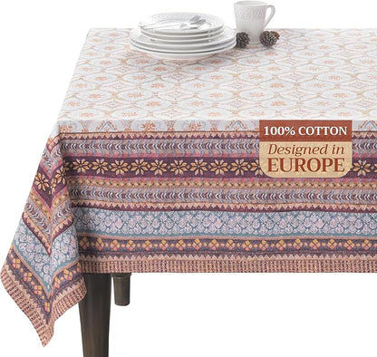 Maison d' Hermine Table Cloth Square Table 100% Cotton 60 x 60 Inches Fall Tablecloth Reusable Everyday Use for Thanksgiving Christmas Decorations Dining Farmhouse Party (Fair Isle)