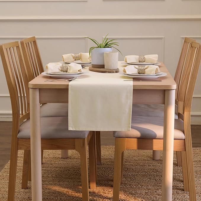 Encasa XO Table Runner 13"x59" Long | Cotton Canvas Fabric | Natural Solid Color | Machine Washable & Durable