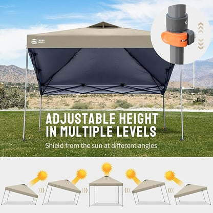 CROWN SHADES Adjustable Height on The Fly, 10x10 Pop Up Canopy - Beach Tent with One Push Setup - Easy Outdoor Sun Shade for Events, Parties, Camping - Outside Shade with STO-N-Go Bag, Khaki