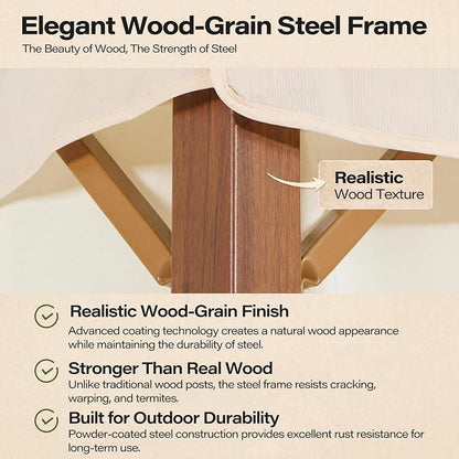 10'x10' Outdoor Gazebo, Wood Grain Frame Heavy Duty Patio Canopy Tent Shelter - Image 5
