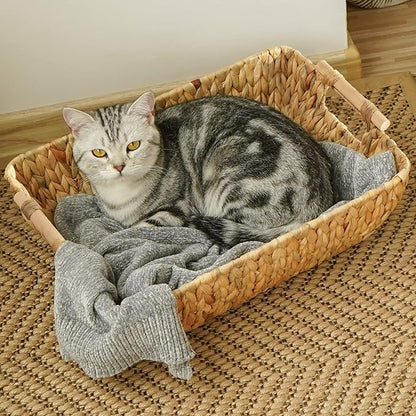 StorageWorks Hand-Woven Jumbo Storage Baskets with Wooden Handles, Water Hyacinth Wicker Baskets for Organizing, 2 Pack