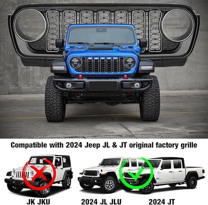 MAIKER RGB LED Grille Lights Compatible with 2024-2025 Jeep Wrangler JL JLU JT Original Factory Grille, 5PCS RGB Adjustable Atmosphere Exterior Grill Lights Remote APP Control