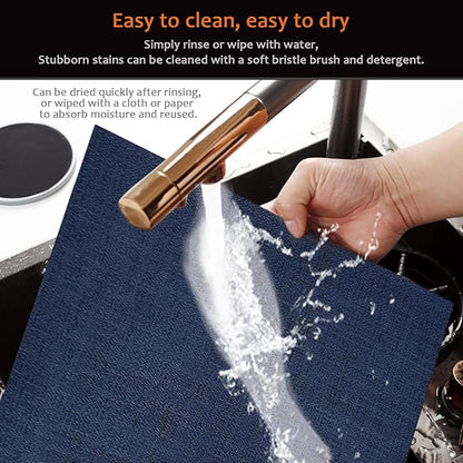 Placemats Set of 12 Washable&Wipeable Place mats for Dining Table Kitchen Indoor Outdoor Table Mats Heat Resistant Non Slip Woven Vinyl Table Placemats (Navy Blue，12PCS)