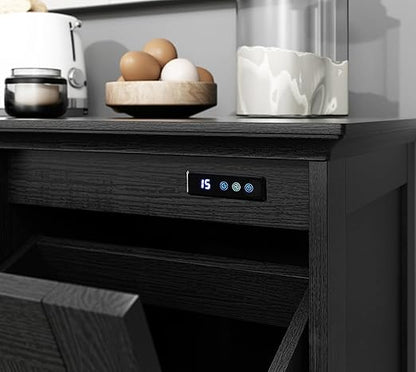 OLD CAPTAIN Double Tilt Out Trash Cabinet, Wooden Kitchen Garbage Can Free Standing Holder, Black Finish