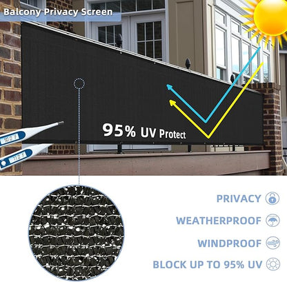 3'x10'Balcony Privacy Screen Cover Fence Cover UV Protection Weatherproof Windscreen Heavy Duty for Patio, Backyard,Black