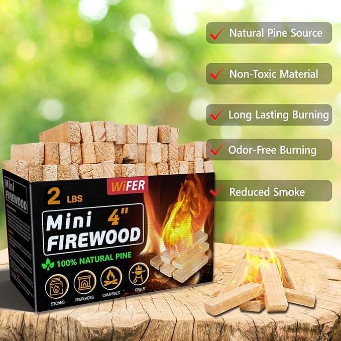 Mini Fire Stick, 4'' Kiln-Dried Pine Great Firewood for Wood Stoves, Tabletop Fire Pit, BBQ Grill, Pizza Oven, Solo Stove Accessories, BBQ Accessories, 2 lb Box