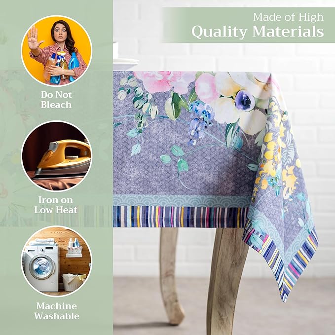 Maison d' Hermine Table Cloth Square Table 100% Cotton 54 x 54 Inches Tablecloth Reusable for Dining Room, Farmhouse, Home, Party, Festive & Wedding Spring Summer - Sweet Rose Lavender - Lush