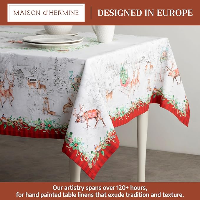 Maison d' Hermine Table Cloth Rectangle Table 100% Cotton 54 x 72 Inches Fall Tablecloth Reusable Everyday Use for Thanksgiving Christmas Decorations Dining Farmhouse Party (Christmas Tradition)
