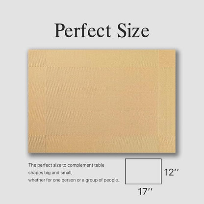 Placemats Set of 8 - Easy Clean Woven Vinyl Placemats for Dining Table, Indoor/Outdoor Place Mats, Washable PVC Table Mats（Gold Cube）