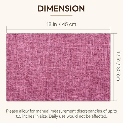 Blue Forest Placemats Set of 8, Dual-Layered Thickened Faux Linen Cloth Place Mats Heat Resistant Machine Washable Wrinkle Free Table Mats Indoor/Outdoor (Hot Pink)