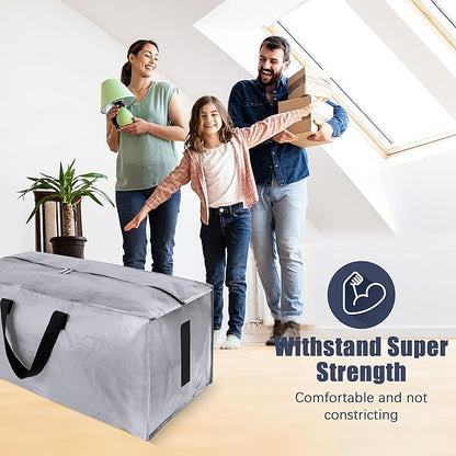 12 Pack Large Strong Moving Bags with Zippers & Carrying Handles - Water-Resistant - Heavy Duty Storage Tote for Space Saving Moving Storage, Fold Flat, Alternative to Moving Box (Silver)