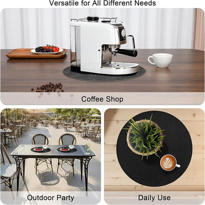 Myir JUN Round Placemats, Dual Sided Faux Leather Place Mats Set of 6 Indoor/Outdoor Non-Slip Washable Table Mats (Gray Black, Set of 6)
