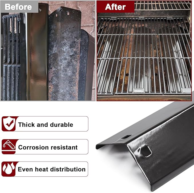 Hiorucet Grill Replacement Parts for Chargriller 5650, 5050, 3001, 5072, 3030, 3008, 4000, 5252, King Griller 3008 5252 Gas Grill, Cast Iron Grill Grates, Porcelain Steel Heat Plates