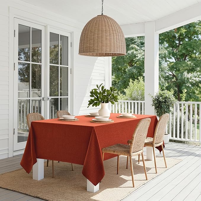 MIULEE Burnt Orange Linen Polyester Tablecloth Fall Thanksgiving 52x70 Inch Rectangle Table Cloth Waterproof,Stain Resistant & Wrinkle Resistant for Dining Party Wedding