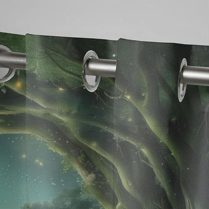 Forest Theme Outdoor Curtains for Patio Waterproof,Trees Moon Lake Pattern,Privacy Weatherproof Grommet Outside Curtains for Porch, Pergola, Cabana,Set of 2 Panels,42 x 84 inch,Green