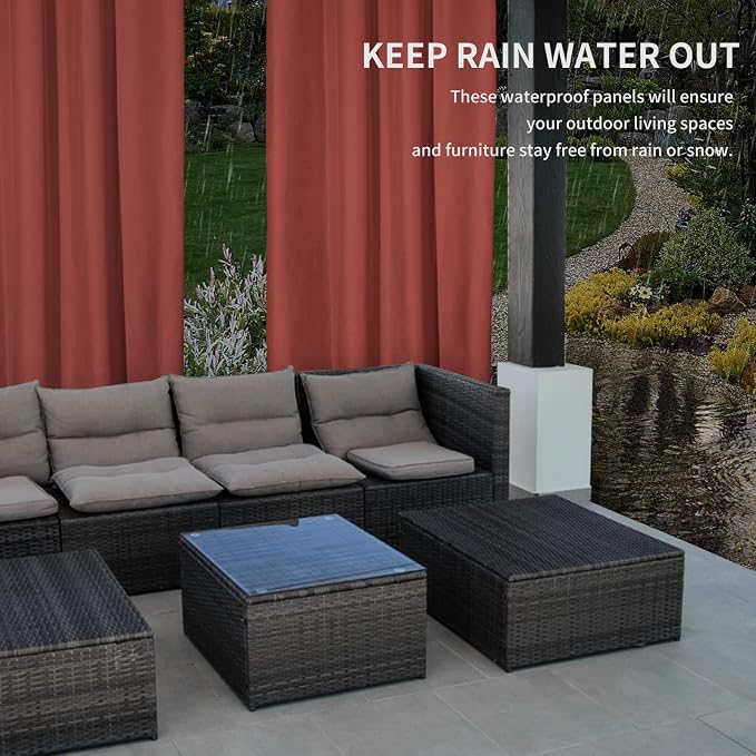 Easy-Going 100% Waterproof Outdoor Curtains 54x120 inch, Terra Red | Windproof - Image 4