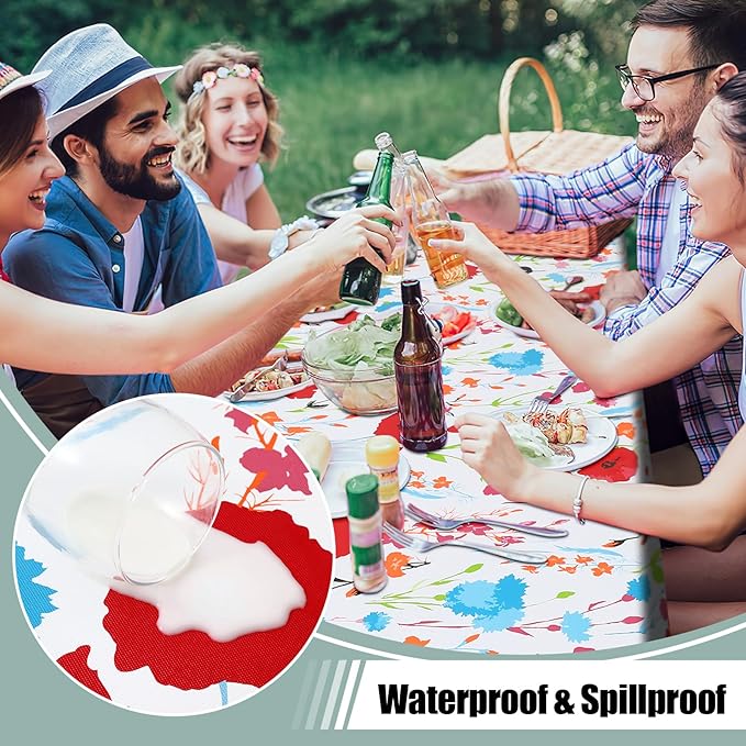 misaya Rectangle Waterproof Vinyl Table Cloth, Wipeable Tablecloth with Flannel Backing, Plastic Table Cover for Dinner, Picnic, Indoor and Outdoor (Flowers, 60" x 120")