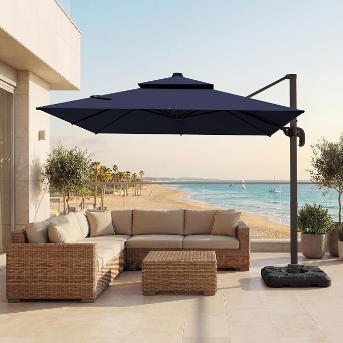 9x12 FT Patio Cantilever Umbrella, Rectangular Heavy Duty Offset Umbrella by VEGOND