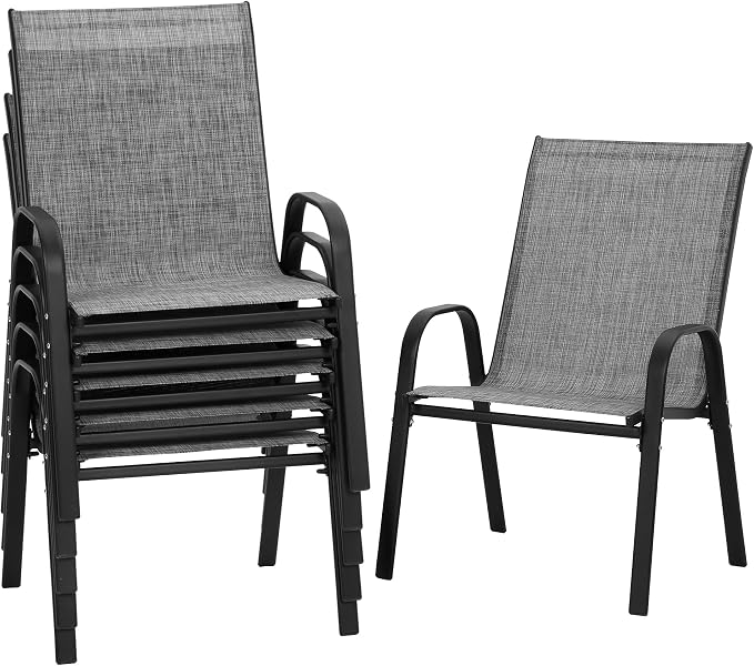 Patio Chairs Set of 6, Outdoor Stackable Dining Chairs | All Weather Textilene by PIZZELLO