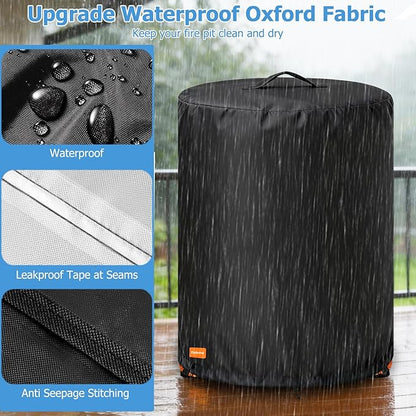 Fire Pit Cover for Bali Outdoors 30 x 25 Inch Propane Fire Pit,Outdoor Heavy Duty 600D 100% Waterproof Fire Pit Cover Round,Weatherproof Firepit Covers Round 30" Dia x 25" H,Black