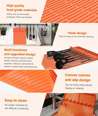 Silicone Griddle Tools Mat for Blackstone - Large Silicone Spatula Mat with Drip Pad - Griddle Mats BBQ Grill Accessories - Side Shelf Mats Grill Pad for Blackstone Griddles Accessories (Orange)