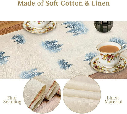 Forest Table Runner, Rustic Farmhouse Mountains Birds Pine Tree Woodland Jungle Cottage Country Coffee Table Center Decor for Home Kitchen Dining Patio Holiday Party Table Decorations, 13"x108" Inch