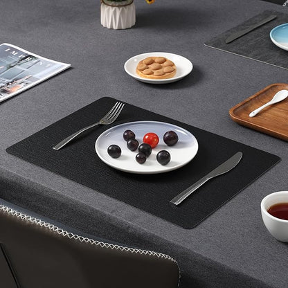 Myir JUN Placemats Set of 8, Dual Sided Faux Leather Placemats Place Mats Set of 8 Indoor for Dining Table Non-Slip Washable Heat Resistant Outdoor Table Mats (Set of 8, Black Gray)