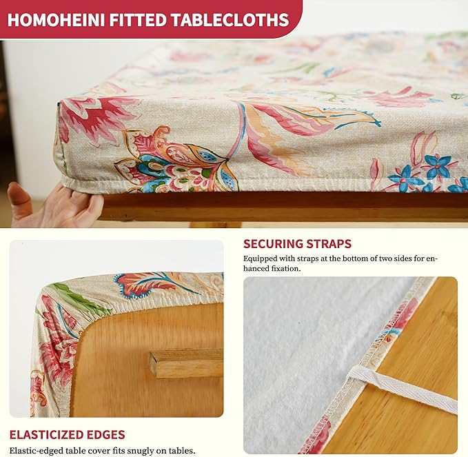 Rectangle Picnic Table Cloth, Elastic Waterproof Fitted Vinyl Tablecloths for 4 Foot Tables, Wipeable Flannel Backed Table Covers for Dining, Camping, Outdoor(Songbird,30"x48")