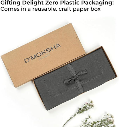 D'Moksha Homes Linen Charcoal Grey Table Runner 120 Inches Long - 100% Pure Linen Hemstitch 14 x 120 Inch Table Runner for Dining, Spring, Easter - Classic Hemstitch