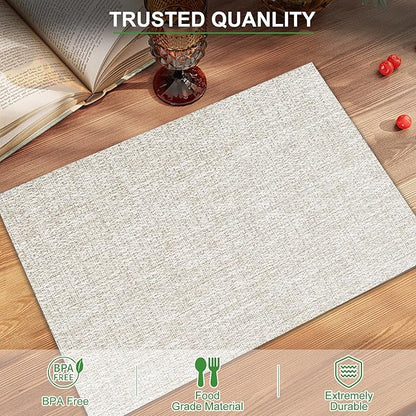 BETEAM Placemats Set of 6, Woven Vinyl Placemat for Dining Table Washable Wipeable Kitchen Place Mats Durable Indoor Outdoor Table Mats