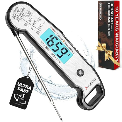 Atogou Professional Food & Meat Thermometer, 1 Sec Instant Read & ±0.5℉ Accuracy, Thermocouple Sensor, IP67 Waterproof Digital Thermometer for Cooking, BBQ, Grill Gifts for Men Him Dad Birthday